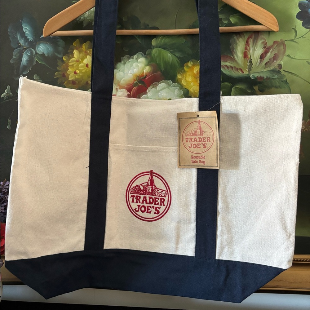 NWT Trader Joe’s large Reusable Canvas Cotton Tote bag navy